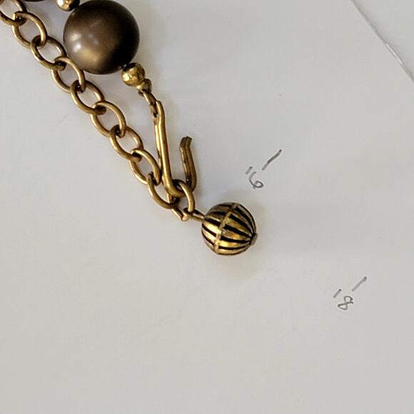 Vintage Bronze Beaded Necklace With Round Matte & Textured Filigree Bead Accents - Picture 10 of 10